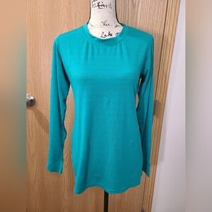 Zyia Active Teal Mesh Striped Long Sleeved Athletic Top